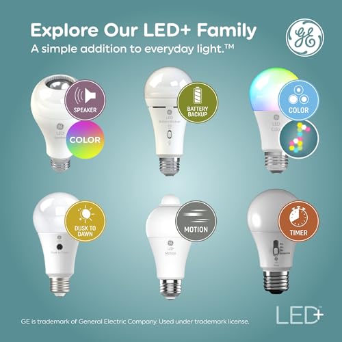 GE LED+ A19 Dusk to Dawn LED Light Bulbs, Automatic On/Off Outdoor Security Light, Soft White (2 Pack)