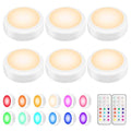 BLS LED Puck Lights with Remote Control, Wireless Under Cabinet & Closet Lighting, RGB 13 Color Changing Lights with Dimmer, Timer & AA Battery Operated, Push, Touch, Stick on for Night, White, 6 Pack