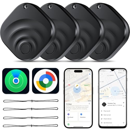 2026 Air Tracker Tags Item Locator for Android & iOS Bluetooth Tracker Smart Tags Compatible with Apple Find My (iOS) & Google's Find Hub(Android) for Keys, Luggage, Wallet, Vehicles (4 Pack Black)