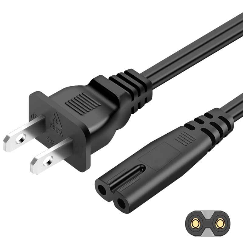 [UL Listed] TV Power Cord 10Ft(3.1m) for Samsung TCL Roku Replacement 2 Prong AC Power Cord UN40 UN43 UN48 UN49 UN50 UN55 UN60 UN70 UN75 UN78 Smart 4K,7A125V Compatible for LG 24" 28"