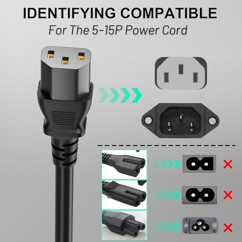 3 Prong AC Power Cord Cable 6ft 10 Amps 125 Volts 18AWG, NEMA 5-15P to C13, Black PC Power Cable for TV, Computer, Monitor, Printer, PlayStation, HP, Dell, Lenovo, Apple, Asus-ETL Listed