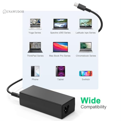 65W USB C Laptop Charger Compatible with Lenovo ThinkPad T480 T490 T580 X1 Carbon T14 T14s T16 E14 E16 Yoga C940 C930 720 910 920 7i Chromebook C330 S330,Type C Fast Charging Power Supply Adapter Cord