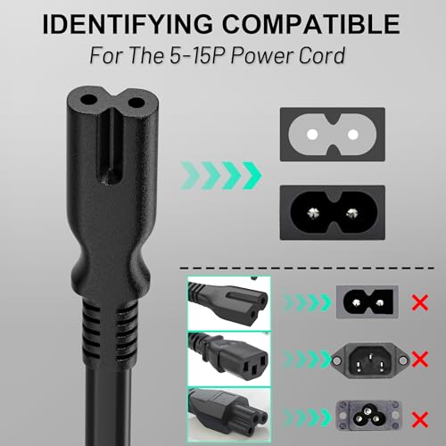 2 Prong AC Power Cord 5Ft Black, Universal Power Cable Replacement for Sony PS5/PS4/PS3 Slim, PlayStation 5 4 3, Xbox One X/S, Xbox Series X/S, TV, Printer-ETL Listed