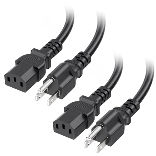 [UL Listed] Cable Matters 2-Pack 16 AWG 3 Prong Computer Power Cord - 10ft, 13A Monitor Power Cord Replacement, AC Cable, NEMA 5-15P to IEC C13, Black