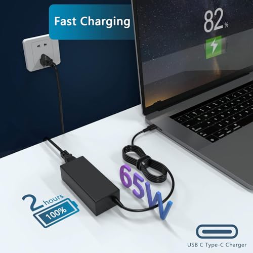 Replacement for 65W Dell Laptop Charger USB-C;Compatible with Dell Latitude/Chromebook/XPS 65 Watt USB Type C AC Power Adapter Cord