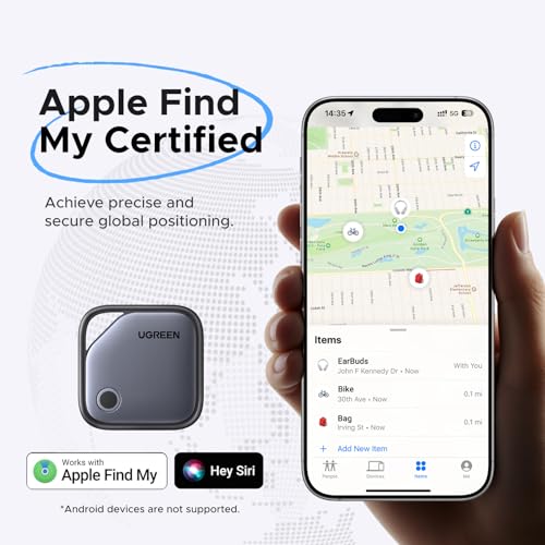 UGREEN FineTrack Air Tracker Tags (iOS Only) 4 Pack, 2-Year Replaceable Battery Bluetooth Tracker Compatible with Apple Find My, Item Finder Smart Tag for Keys, Luggage - [Apple Find My Certified]