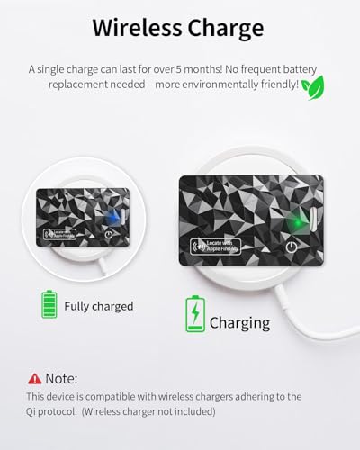 Wallet Tracker Card for Apple Find My (iOS Only), Rechargeable Air Tracker Tag, IP68 Tracker Card Item Finder Worldwide Tracking for Wallet, Bags, Passport [Apple MFi Certified]