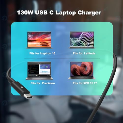 130W USB Type C Laptop Charger Compatible with Dell XPS 15 17 9500 9510 9520 9530 9700 9710 9720 2in1,Precision 5550 5560 5530 5570 5470 5480 5760,Latitude 5431 5531 AC Adapter Computer Power Cord