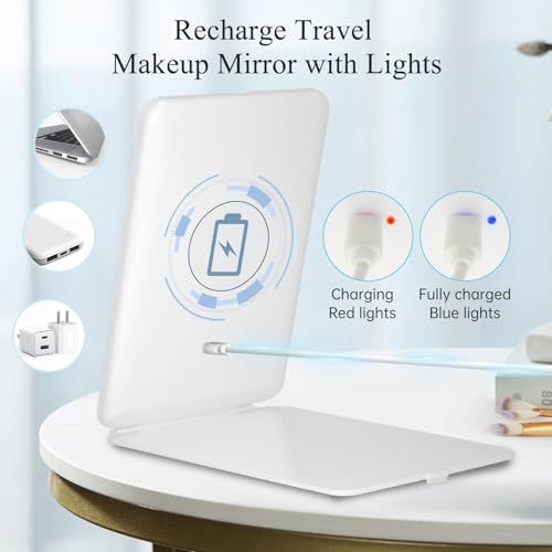 FUNTOUCH Rechargeable Travel Makeup Mirror with 72 Led Lights, Portable Lighted Beauty Mirror, 3 Color Lighting, Dimmable Touch Screen, Tabletop LED Folding Cosmetic Vanity Mirror