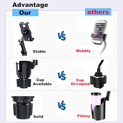 Peastrex Cup Holder Tablet Mount, Ipad Cup Holder Car Mount with Adjustable Arm for Tablet iPhone 3-11in iPad Pro Air Mini, Fire, iPhone 15, Galaxy S24 Z Fold 5