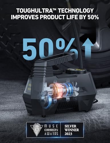 AstroAI Tire Inflator Portable Air Compressor Air Pump for Car Tires-Car Accessories, 9.8Ft Cord-12V DC-Powered Auto Pump with Digital Pressure Gauge, Emergency LED Light for Bicycle, Balloons, Yellow