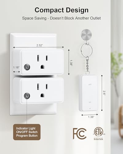 Remote Control Outlet, 200FT Long Range Wireless Light Switch, Mini Electrical Outlet Plug, 15A/1875W High-Power for Lamps, Lights, Household Appliances, FCC & ETL Listed