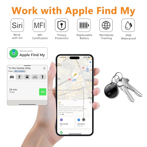 Air Tracker Tags-4 Pack: Smart Bluetooth Tracker, Compatible with Apple Find My APP (iOS Only) Replaceable Battery, IP67 Waterproof, Suitable for Luggage, Wallets, Backpacks, Keys Tracking Tag, Black