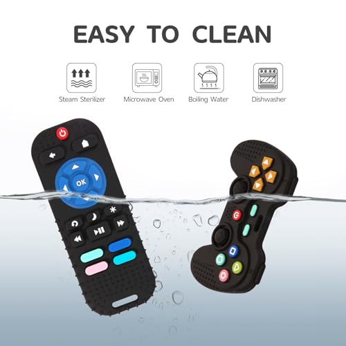 Hooku 2 Pack Silicone Teething Toys for Babies 0-6 Months, Teethers for Babies 6-12 Months, Remote Teether for Baby, Sensory Toys for Babies, Baby Chew Toys KLW8808