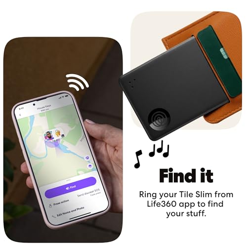 Life360 Tile Slim - Wallet Finder, Bluetooth Tracker and Item Locator for Luggage Tags, Passports and More. Both iOS and Android Compatible. Phone Finder. 1-Pack (Black)
