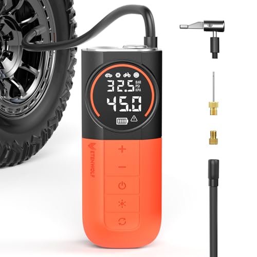 ETENWOLF S1 Tire Inflator Portable Air Compressor, 160PSI Air Pump for Car Tires, Bike, Motorcycle, Balls, Fast Inflation Tire Pump, Cordless bike Pump with LED Light & Digital Pressure Gauge (Orange)