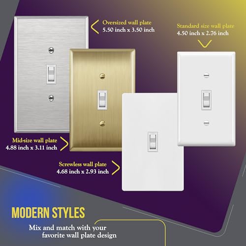 ENERLITES Toggle Light Switch, Single Pole, 15A 120-277V, Grounding Screw, Residential Grade, UL Listed, 88115-W-10PCS, White (10 Pack), 10 Count