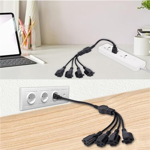 3 Prong 1 to 4 Outlet Power Cord Splitter Cord,Indoor Outdoor Cable Strip Outlet Saver,Power Extension Cable,SJT 16AWG,ETL Approved for Computer, LED Stage Light(20 Inch, Black)