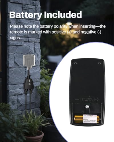 HBN Outdoor Wireless Remote Control Outlet Plug,Weatherproof Heavy Duty Power Strip,Indoor Electrical Plugs for Light Switch,6-inch Cord,100ft Range, ETL Listed(15A,Dual 3-Prong Outlets)