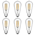 Vintage LED Edison Bulbs 6W, Equivalent 60W Incandescent, Warm White 2700K, ST58 Antique LED Filament Bulbs with 90+ CRI, E26 Medium Base,Dimmable, Clear Glass, Pack of 6