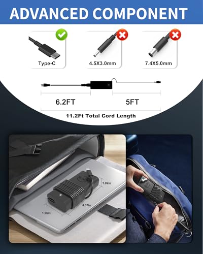 65W USB C AC Adapter Laptop Charger Compatible with Dell Latitude 3450 5520 7420 5420 5550 5450 5440 5430 5540 5530 7440 Inspiron 14 16 XPS 13 Chromebook 3100 Computer Type C Power Cord