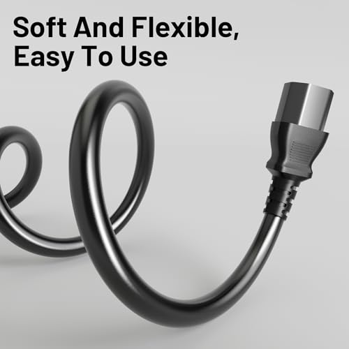 3 Prong AC Power Cord Cable 6ft 10 Amps 125 Volts 18AWG, NEMA 5-15P to C13, Black PC Power Cable for TV, Computer, Monitor, Printer, PlayStation, HP, Dell, Lenovo, Apple, Asus-ETL Listed