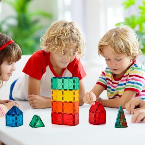 FNJO Magnetic Tiles, 100PCS Building Blocks, STEM Magnets Building Toy Set, Preschool Kindergarten Construction Stacking Toy, School Teacher Supplies, Classroom Must Haves