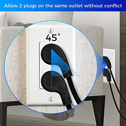 8 Inch Short Power Extension Cord 2Pack,45-Degree Low Profile Flat Plug 3-Prong Male to Female Heavy Duty Grounded Power Extension Cable Outlet Saver Socket Adapter, ETL Listed, 16AWG, SJTW 13A 1625W