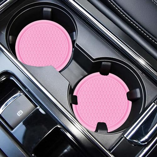 ZSDY Car Cup Coaster, 4PCS Universal Auto Non-Slip Cup Holder Embedded in Ornaments Silicone Coaster, Car Interior Accessories Sets, Pink