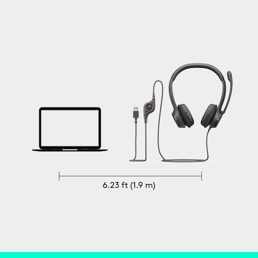 Logitech H390 Wired Headphones with Mic, USB-A Headset with Microphone for PC, Noise Cancelling Microphone for Video Meetings, Music, Gaming - Black