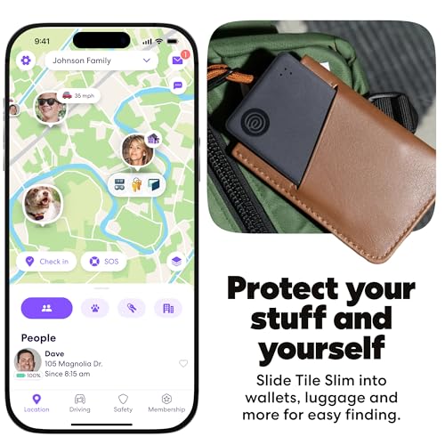 Life360 Tile Slim - Wallet Finder, Bluetooth Tracker and Item Locator for Luggage Tags, Passports and More. Both iOS and Android Compatible. Phone Finder. 1-Pack (Black)