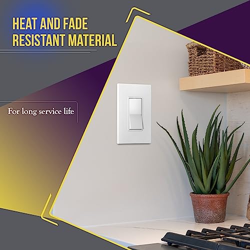 ENERLITES Decorator Paddle Rocker Light Switch, Gloss Finish, Single Pole, 3 Wire, Grounding Screw, Residential Grade, 15A 120V/277V, UL Listed, 91150-W-10PCS, White (10 Pack)