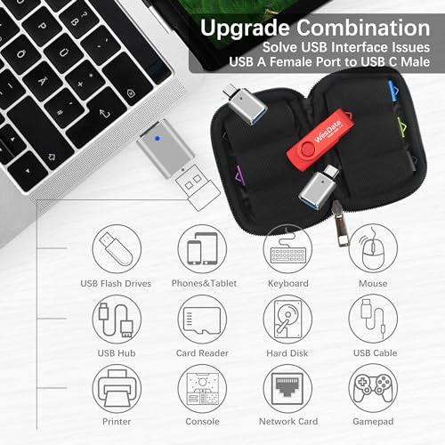 5 Pack 64GB USB Flash Drive and 2 Pack USB C Adapters in a Case, Thumb Drives Memory Stick Storage and Backup for Smart Phones with Type C Port, Laptops, PC(5 Colors) (64, GB)