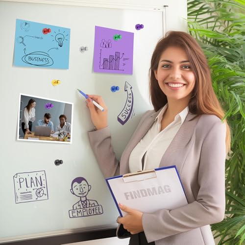 FINDMAG Fridge Magnets, Colorful Metal Paint Fridge Magnets, Strong Refrigerator Magnet for Adults, Decorative Whiteboard Magnet for Office, Kitchen Accessories, Classroom, Map Decor, Pack of 14