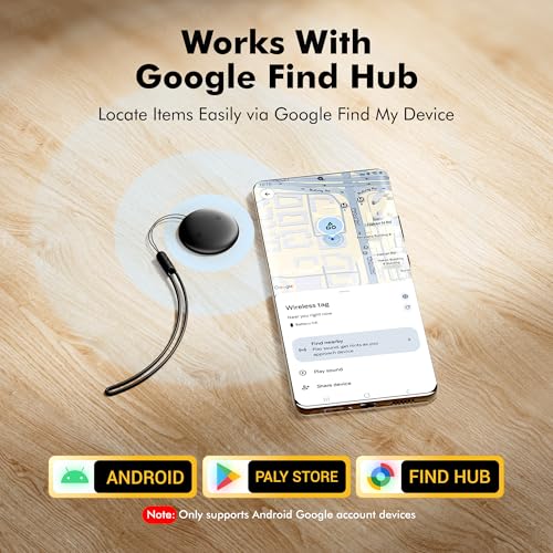 Bluetooth Tracker 4-Pack for Android & Samsung with Case, Smart Tag Item Finder for Keys Wallet Luggage, IP66 Waterproof, 365-Day Battery, Works with Google Find Hub (Black)
