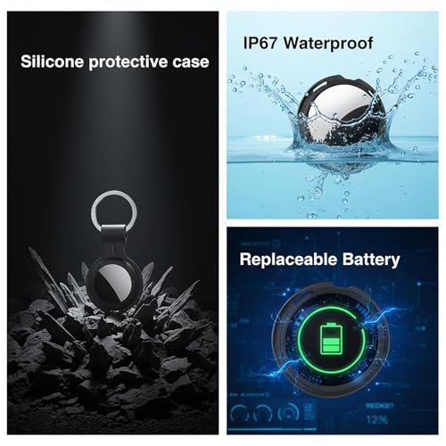 4 Pack Tracker Tags Item Finder [Apple MFi Certified]Works with Apple Find My (iOS Only) Air Bluetooth Smart Tag with Waterproof Replaceable Battery Worldwide Tracking for Key Wallet Bike Luggage Pets