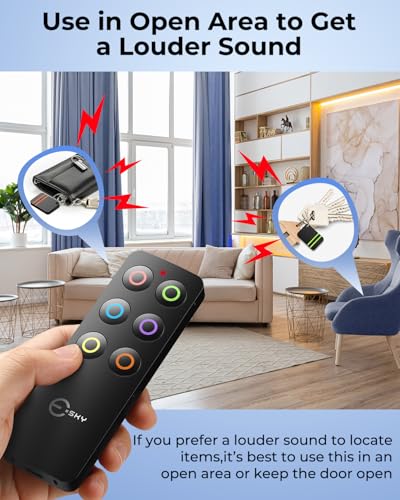 Esky Key Finder Locator with Sound, Stick-on TV Remote Control Finder, Item Locator Tags with 85dB Noise Sound 6 Receivers, Wallet Tracker Key Finders for Finding Keys, Remote Gift Idea