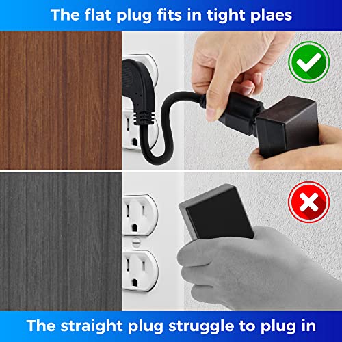 8 Inch Short Power Extension Cord 2Pack,45-Degree Low Profile Flat Plug 3-Prong Male to Female Heavy Duty Grounded Power Extension Cable Outlet Saver Socket Adapter, ETL Listed, 16AWG, SJTW 13A 1625W
