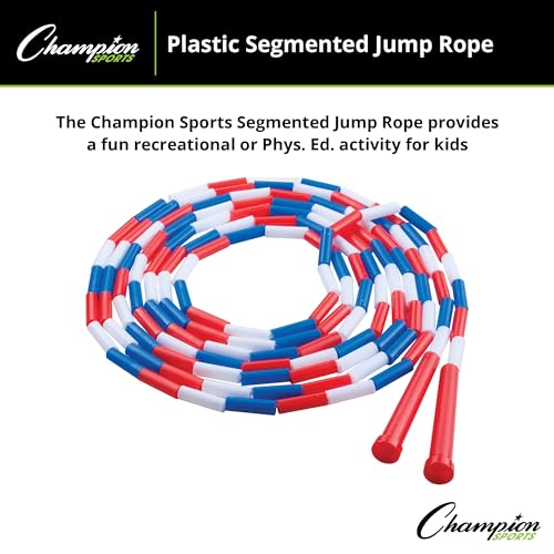 Champion Sports Plastic Segmented Jump Ropes – 7 to 16 ft Lengths – Fun, Durable Ropes for All Ages, Available in Multiple Color Options, Great for Cardiovascular Fitness & Rhythm