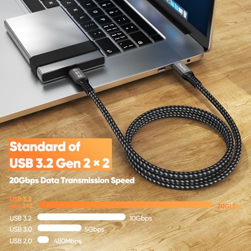 USB C Monitor Cable 6Ft, 4K@60Hz Video Display/20Gbps Data Transfer/100W Fast Charging USB Type C Power Cord USBC 3.2 Gen 2 Full Function for Monitor Laptop Docking Station External SSD