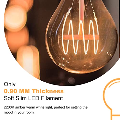A19 Vintage LED Edison Light Bulbs 40 Watt, 4-Pack Dimmable A19 4W 2200K Amber Warm Light Bulbs, E26 Base, 4W Equal 40 Watt Incandescent Bulbs, Decorative Antique Spiral LED Bulb, 300LM
