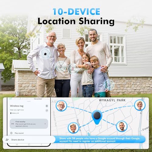 Bluetooth Tracker 4-Pack for Android & Samsung with Case, Smart Tag Item Finder for Keys Wallet Luggage, IP66 Waterproof, 365-Day Battery, Works with Google Find Hub (Black)