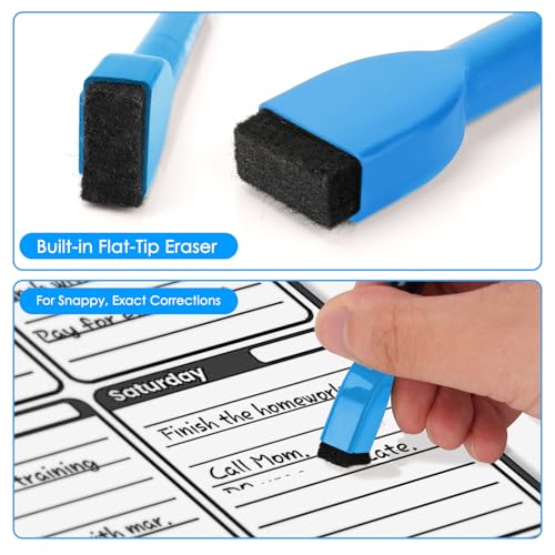 maxtek Magnetic Whiteboard Markers - 12 Count Colorful Fine Tip Dry Erase Markers with Eraser for Kids, Low Odor Thin Markers for Calendar Boards