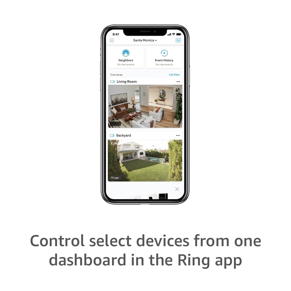 Ring Outdoor Cam (Stick Up Cam), Weather-resistant home or business security camera, outdoor ready, Live View, Color Night Vision, Two-Way Talk, motion alerts, Works with Alexa, White