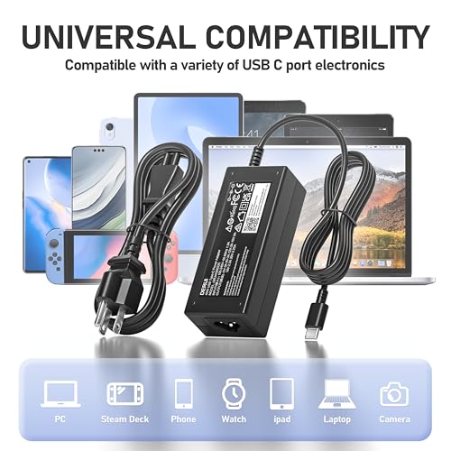 45W USB C Laptop Adapter Compatible with HP Chromebook Charger, for Acer Lenovo Asus Samsung Google Type-C Power Cord