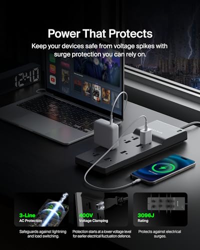 Belkin 8-Outlet Surge Protector w/ 8 AC Outlets & 8ft Long Flat Plug, UL-listed Heavy-Duty Extension Cord for Home, Office, Travel, Computer Desktop, Laptop, Phone Charger - 2,500 Joules of Protection