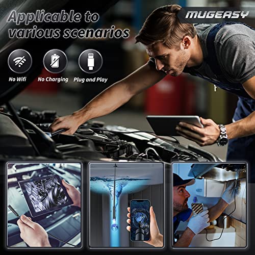 Endoscope Camera with Light, 1920P HD Bore Scope Borescope with 8 Lights, Waterproof 16.4FT Semi-Rigid Cord for Pipe Inspection, Industrial Endoscope for Phones(Black)