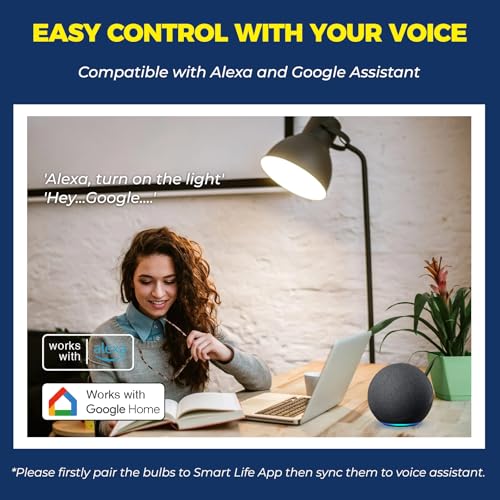 Lightinginside Smart Light Bulbs 100W Equiv., 1350LM 11W Smart Bulb Works with Alexa/Google Home/SmartLife, A19 E26 RGBCW Color Changing, No Hub Required, 2.4G WiFi Bluetooth Bulb, ETL Listed, 4PCS