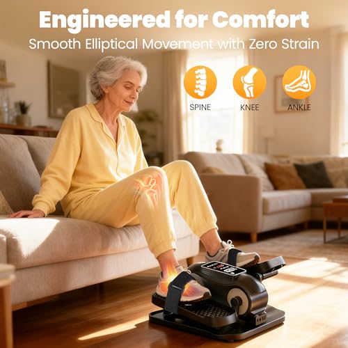 Under Desk Elliptical Machine, Elliptical Leg Exerciser as Seen on TV for Senior with Remote Control, Portable Quiet Electric Seated Pedal and 12 Adjustable Speed, Black