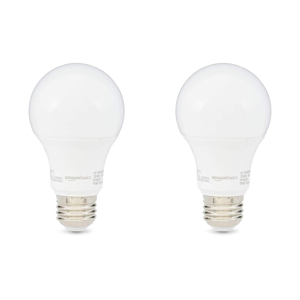 Basics A19 LED Light Bulbs – 60W Equivalent, 9W Energy Efficient, Soft White 2700K, E26 Base, 2-Pack, Non-Dimmable